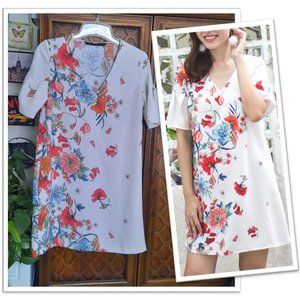 ZARA Floral Print Flutter Sleeve Shift Tunic Dress - Size XS